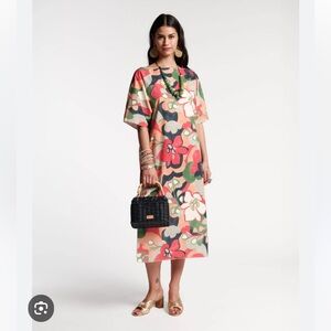 Frances Valentine Floral Midi Dress - Red, Green, Cream
